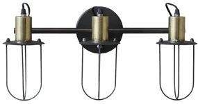 Aplică de perete din metal, cu 3 surse de lumină, finisaj negru antichizat, Factory