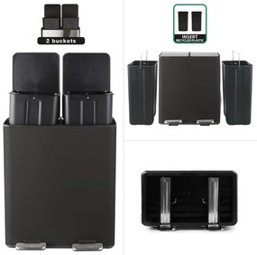 Coș de gunoi negru mat pentru reciclare/cu pedală 2x20 l din oțel Aliya – Spirella