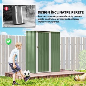 Outsunny Magazie de Gradina sopron Pentru Unelte din Otel, casuta de Gradina Usi Glisante, 142x84x189cm, Verde | AOSOM RO