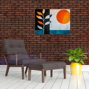 Tablou pe sticlă - Abstracție cu plantă și soare (70x50 cm)
