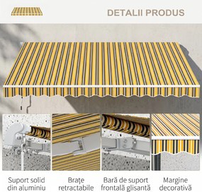 Outsunny Copertină Pliabilă pentru Exterior, Copertină Tip Roll-Up cu Deschidere Manivelă, 350x250 cm, Galben | Aosom Romania