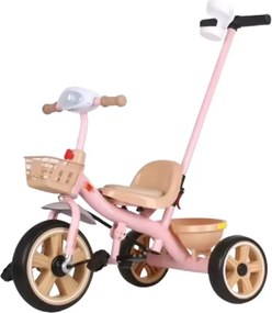 Tricicleta copii 2-5 ani cu maner parental detasabil, Roz
