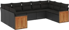 vidaXL Set mobilier de grădină cu perne, 9 piese, negru, poliratan