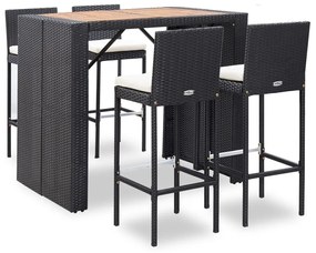 49564 vidaXL Set mobilier de exterior 5 piese, negru, poliratan, lemn acacia