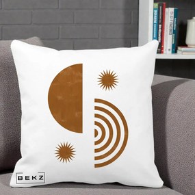 Perna Decorativa Boho Sun si Spirala, 40x40 cm, Alba Mata, Husa Detasabila, Perna Inclusa, BEKZ®