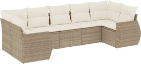 vidaXL Set canapele de grădină, 7 piese, cu perne, bej, poliratan