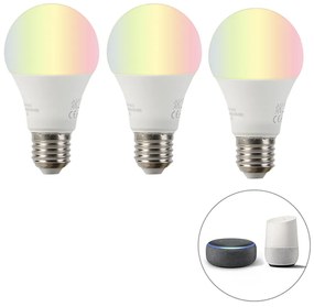 Set inteligent de 3 becuri LED RGBW E27 A60 9W 800lm 2200-4000K