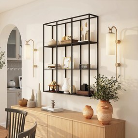 HOMCOM Etajeră de perete industrială 9 compartimente, etajeră modulară din metal pentru obiecte de colecție, 87,5x18x100cm Negru | Aosom Romania