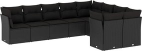 vidaXL Set mobilier de grădină cu perne, 9 piese, negru, poliratan