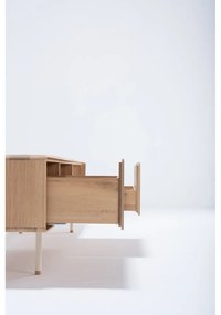 Comodă TV albă/în culoare naturală din lemn de stejar 200x48 cm Fina – Gazzda