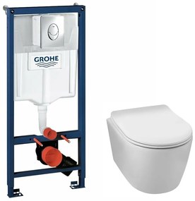 Pachet vas wc suspendat rimless Balneo Luxa, capac softclose, rezervor Grohe Rapid SL si clapeta Grohe Skate Air crom