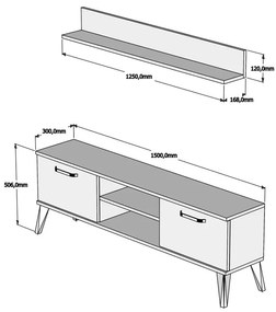 Comoda TV Meliray melaminat alb 150x30x50.6cm