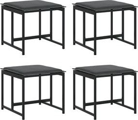 vidaXL Taburete de grădină cu perne, 4 buc., negru, oțel și textilenă