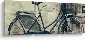 Tablou - Bicicleta de epocă cu flori (cu ceas) (90x30 cm)