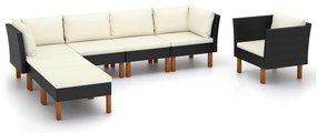 vidaXL Set mobilier grădină, 7 piese, negru, poliratan/lemn eucalipt