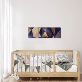 Tablou - 3D triunghiuri de lemn (cu ceas) (90x30 cm)