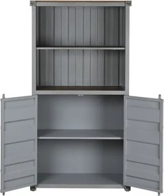 Bufet vintage, stil industrial, din metal, gri, cu 2 uși și rafturi deschise, decor de container maritim, 168 x 87 x 44 cm, „Cargo”