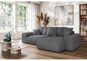 Colțar gri extensibil/cu spațiu de depozitare cu tapițerie din catifea reiată (cu colț variabil) Luma – Ropez