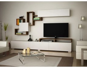 Mobila Living Comoda Rafturi si Dulapioare Elit - White, Walnut