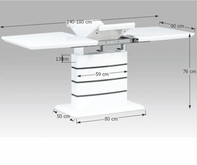 Masă extensibilă de bucătărie, alb strălucitor HG, 140-180x90 cm, MEDAN