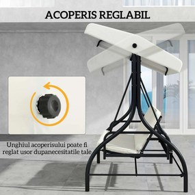 Outusunny Leagăn cu 3 Locuri de Grădină, Balansoar pentru Exterior cu Acoperiș Reglabil, din Oțel și Poliester, 195x117x175 cm, Crem | Aosom Romania