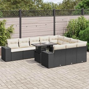vidaXL Set canapele de grădină cu perne, 11 piese, negru, poliratan