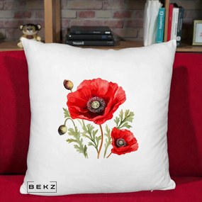 Perna Decorativa Maci Rosii Acuarela, 40x40 cm, Alb Pufos, Husa Detasabila, Perna Inclusa, BEKZ®