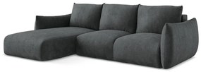 Colțar gri închis extensibil cu tapițerie din chenille (cu colț pe partea stângă/cu șezlong) Leila – Makamii