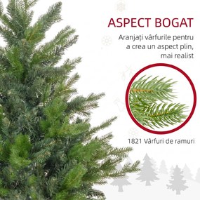 HOMCOM Brad de Crăciun Artificial cu 1821 Crengi, Brad de Crăciun Pliabil cu Bază Metalică, Ø117x180 cm, Verde | Aosom Romania