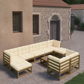 3077162 vidaXL Set mobilier grădină perne, 10 piese, maro miere lemn masiv pin