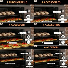 HOMCOM Mini Cuptor Electric cu Convectie 30L pentru Bucătărie Blat Temperatură Ajustabilă 1600W Accesorii Incluse | Aosom Romania