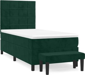vidaXL Pat box spring cu saltea, verde închis, 90x190 cm, catifea
