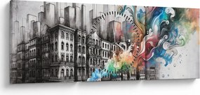 Tablou - Viața industrială (cu ceas) (90x30 cm)