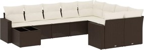 vidaXL Set canapele de grădină cu perne, 10 piese, maro, poliratan