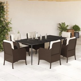 vidaXL Set mobilier de grădină cu perne, 7 piese, maro, poliratan