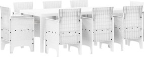 vidaXL Set de masă pentru grădină 9 pcs Alb Polipropilenă