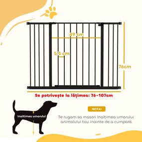 PawHut Poartă pentru Câine Extensibilă cu Deschidere Amplă, Poartă de Siguranță din Oțel și Plastic, 76-107x76 cm, Negru | Aosom Romania