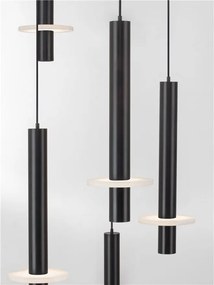 Lustra cu 12 Pendule tub subtire aluminiu negru si alabastru LED NOEMI