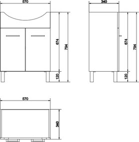 Set dulap baie 2 usi cu lavoar Cersanit Olivia 60, nuc, montat Nuc