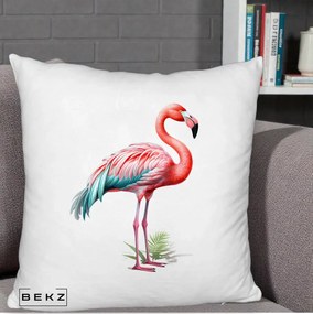 Perna Decorativa Flamingo Roz cu Pene Teal, 40x40 cm, Alb Pufos, Husa Detasabila, Perna Inclusa, BEKZ®