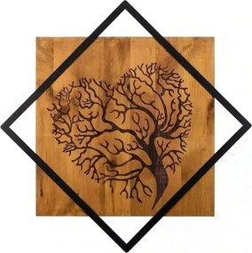 Decoratiune perete TREE 2, nuc/negru, lemn/metal, 54x54 cm