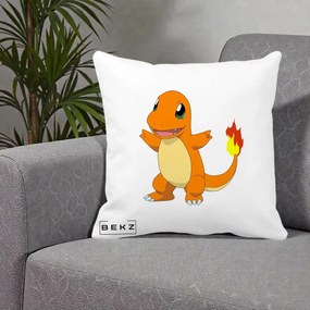 Perna Personalizata Charmander Pokemon, 40x40 cm, Alba Mata, Husa Detasabila, Perna Inclusa, BEKZ®