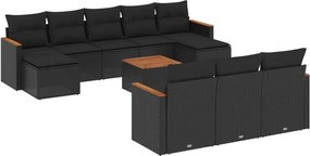 vidaXL Set canapele de grădină cu perne, 11 piese, negru, poliratan