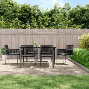 3187070 vidaXL Set mobilier grădină cu perne, 7 piese, negru, poliratan & oțel