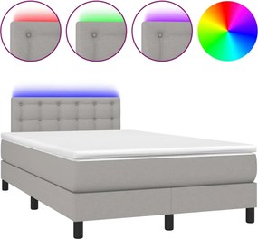 vidaXL Pat cu arcuri, saltea și LED, gri deschis, 120x200 cm, textil