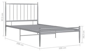 Cadru de pat, gri, 100x200 cm, metal Gri, 100 x 200 cm