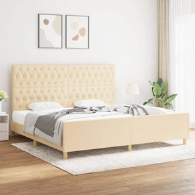 vidaXL Cadru de pat cu tăblie, crem, 200x200 cm, textil