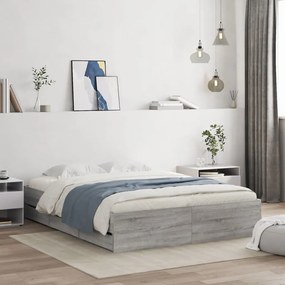 vidaXL Cadru de pat cu sertare gri sonoma 150x200 cm lemn prelucrat