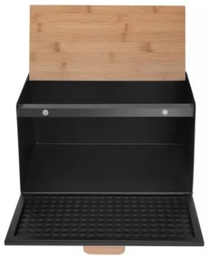 Cutie pentru paine Klausberg KB 7467, 35.5 cm, Otel, Bambus, Capac superior si frontal, Negru/Maro