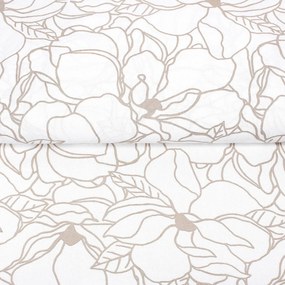 Goldea față de masă 100% bumbac - flori bej deschis pe alb 120 x 140 cm
